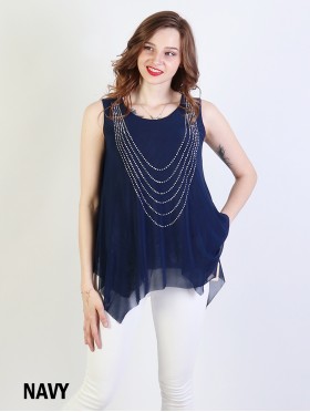 Arched Rhinestone Chiffon Top